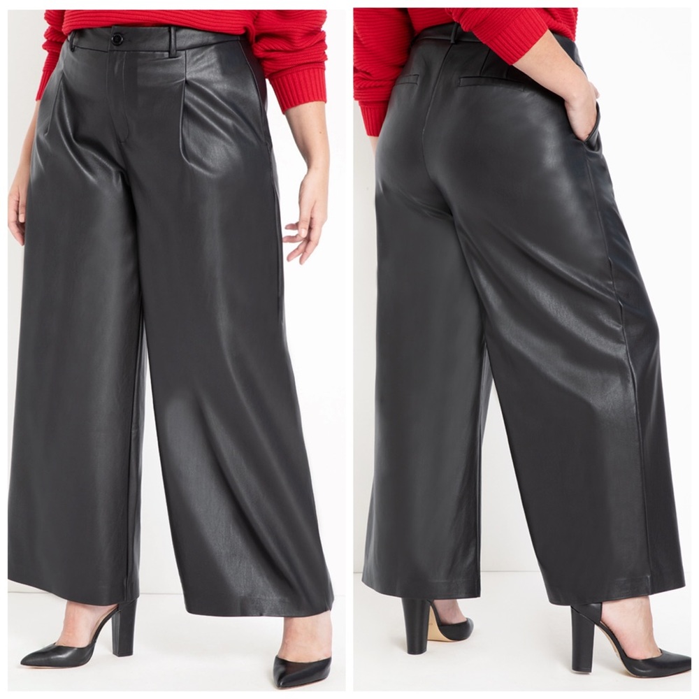 Eloquii Faux Leather Wide Leg Pants Black Size 18